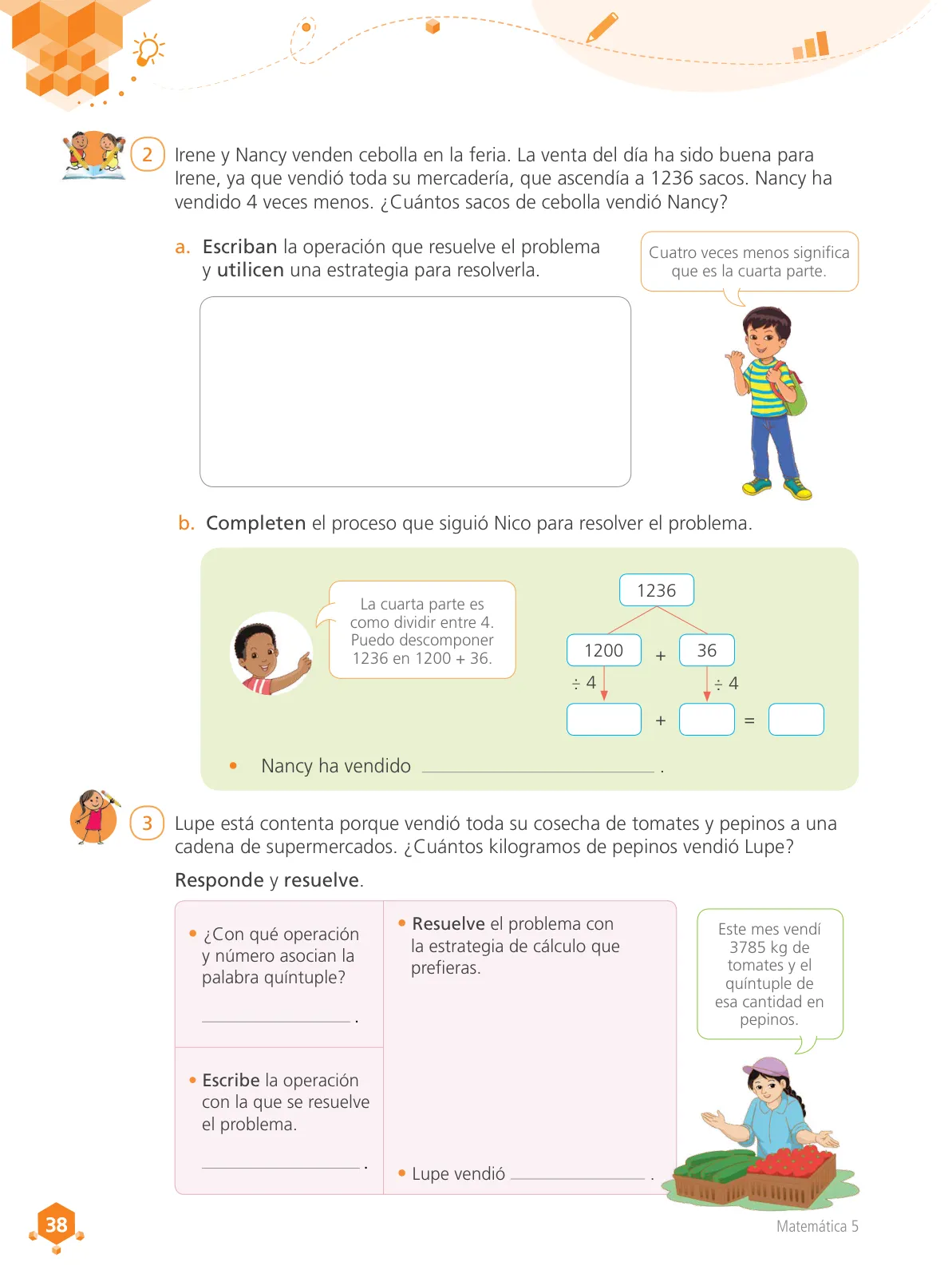Página 39 de Matemática 5 : cuaderno de trabajo para quinto grado de Educación Primaria 2018 · 2018