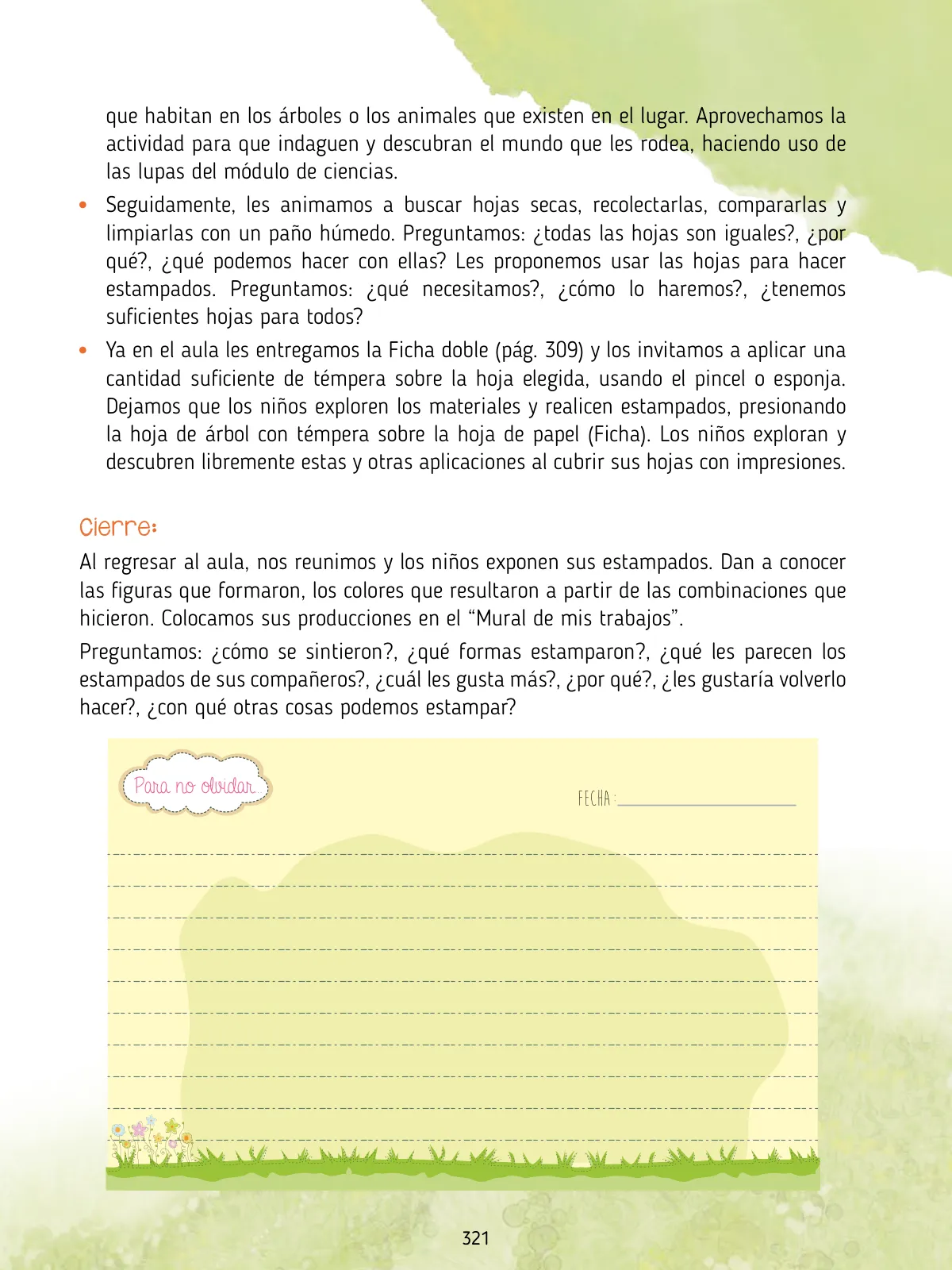 Miniatura página 323 de Agenda pedagógica 2017-2018 para docentes de II Ciclo de Instituciones de nivel de Educación Inicial · 2017