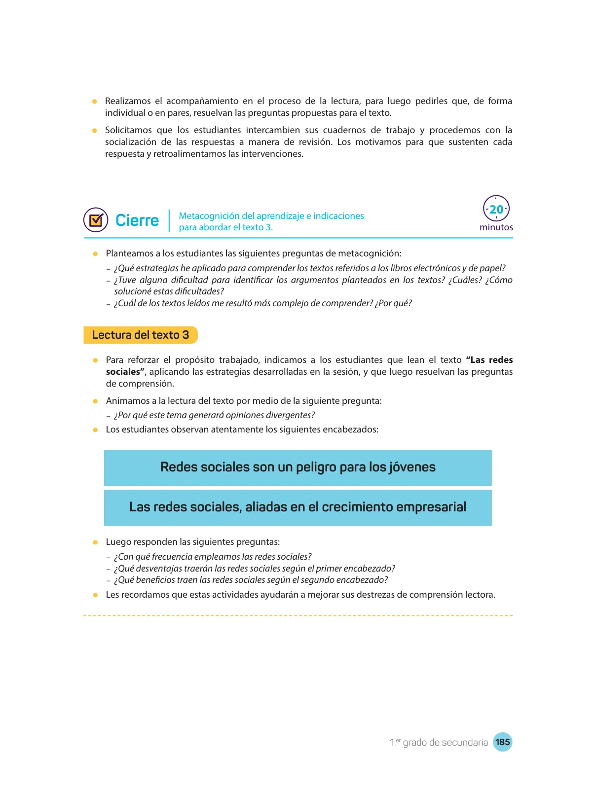Miniatura página 187 de Comprensión lectora : manual para el docente de primer grado de Secundaria 2018 · 2018