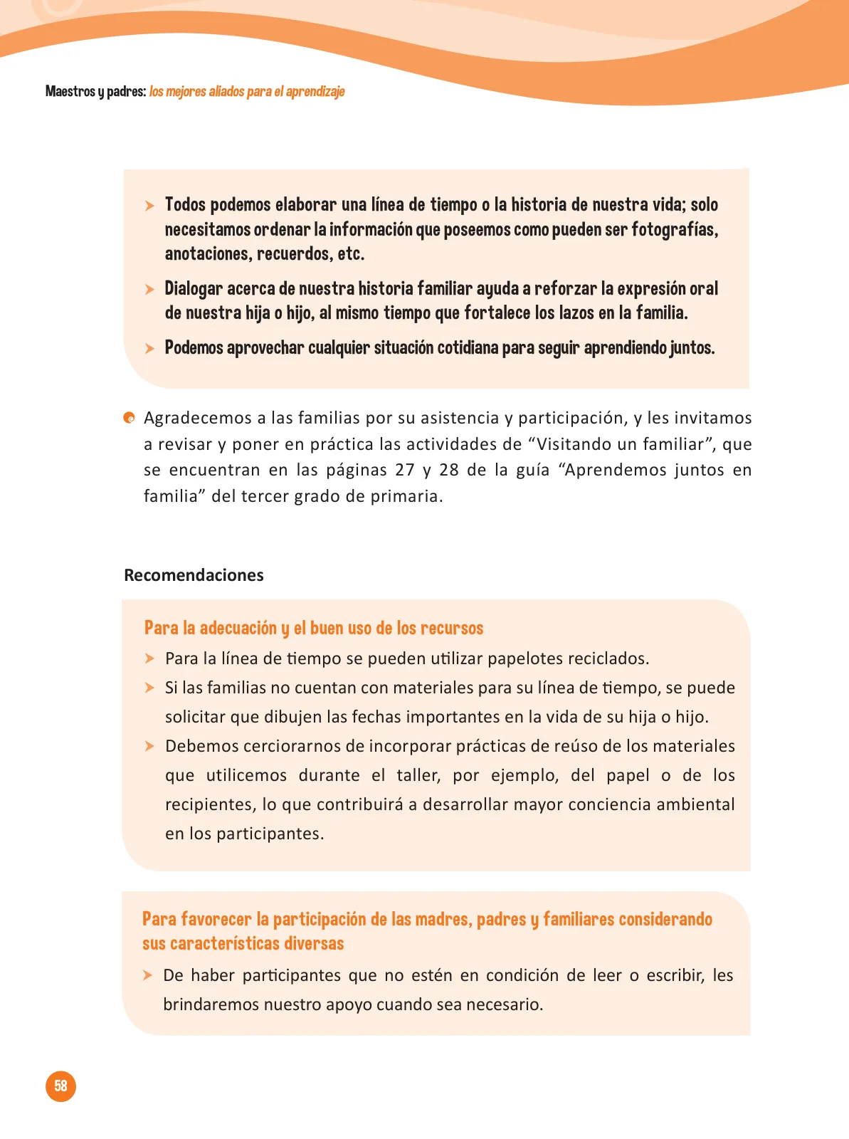Miniatura página 60 de Guía para el trabajo docente con las familias del ciclo IV de Primaria · 2016