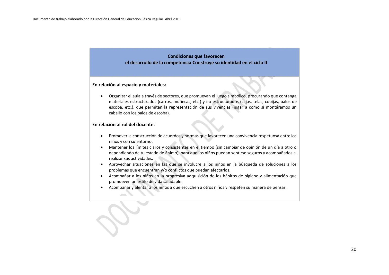 Miniatura página 20 de Programa curricular de Educación Inicial · 2016