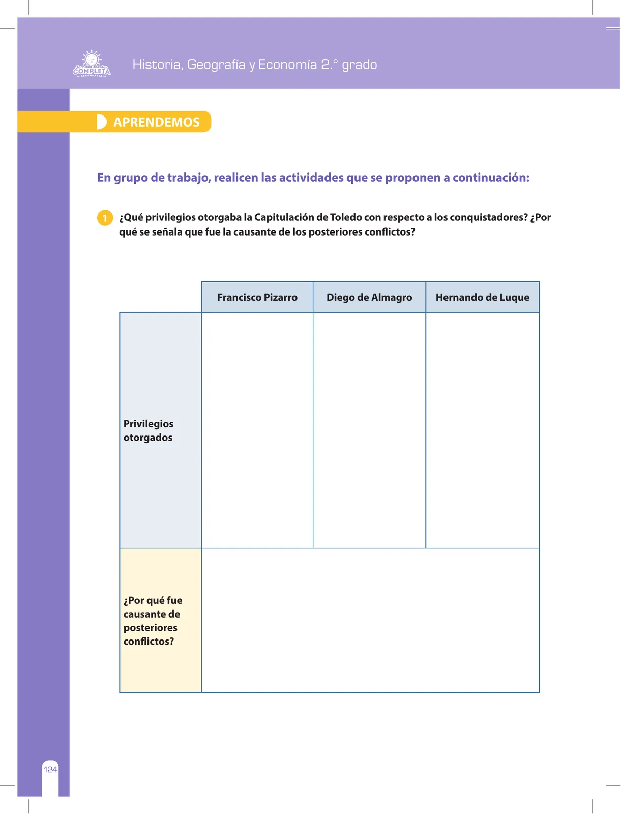 Página 124 de Historia, Geografía y Economía 2 : cuaderno de reforzamiento pedagógico - JEC · 2016