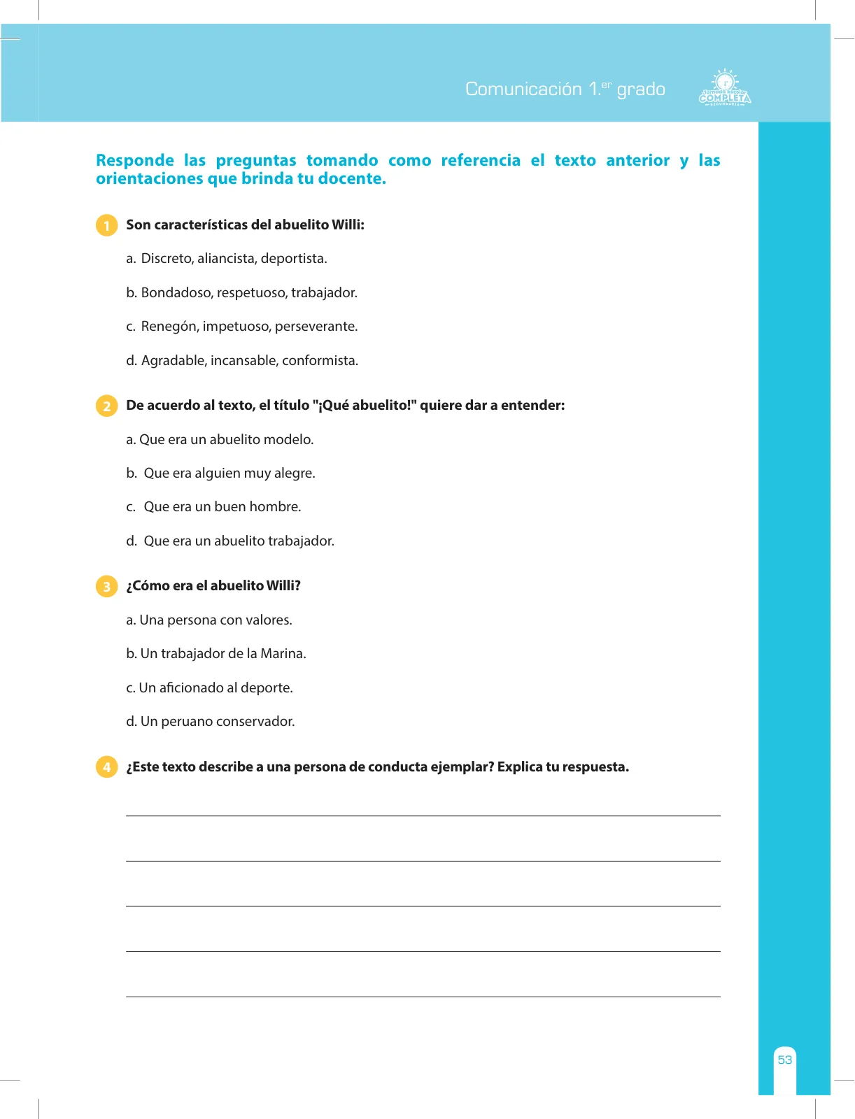 Página 53 de Comunicación Secundaria 1. Cuaderno de reforzamiento pedagógico - JEC · 2016