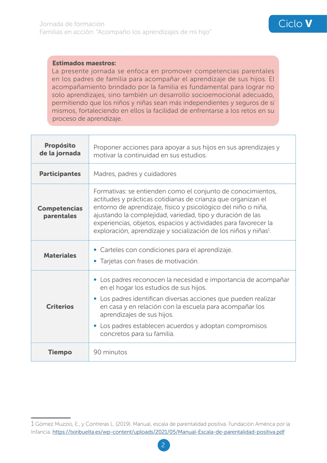 Miniatura página 2 de Jornada de formación “Familias en acción: acompaño los aprendizajes de mi hijo”  : ciclo V · 2025