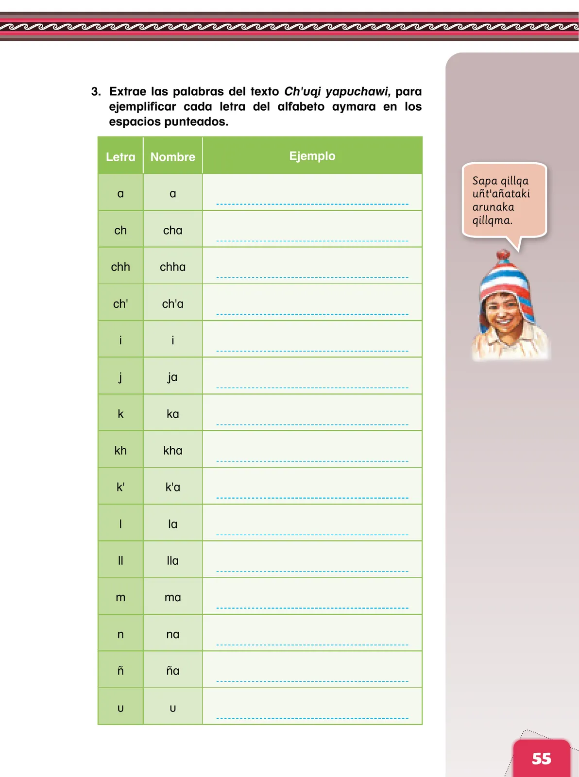 Miniatura página 57 de Aymara arutha chiqapa qillqañataki panka = Manual de escritura Aimara · 2021