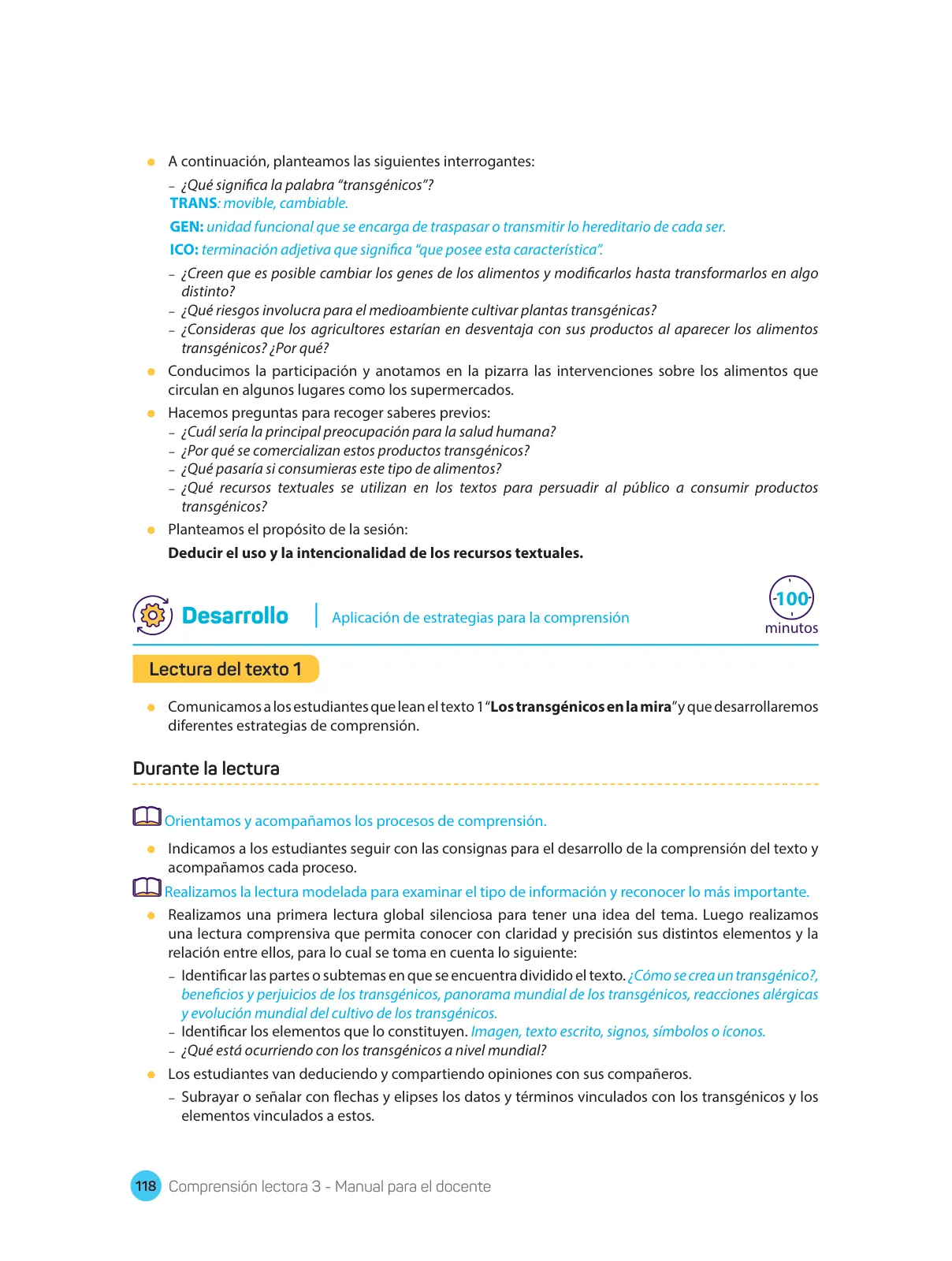 Página 120 de Comprensión lectora : manual para el docente de tercer grado de Secundaria 2018 · 2018