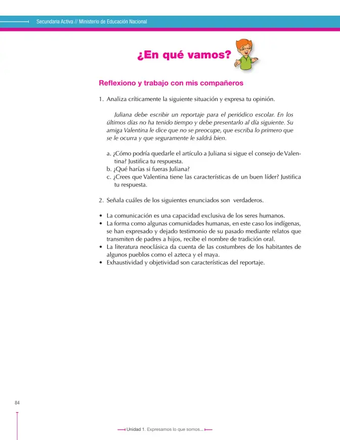 Página 84 de Lenguaje 9° · Secundaria Activa