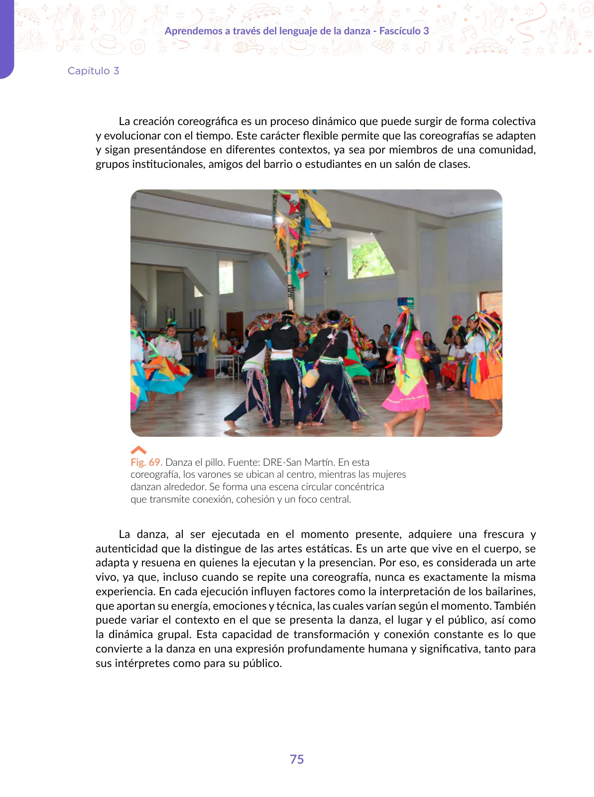 Página 75 de Aprendemos a través del lenguaje de la danza Fascículo 3 para estudiantes de Educación Secundaria · 2024