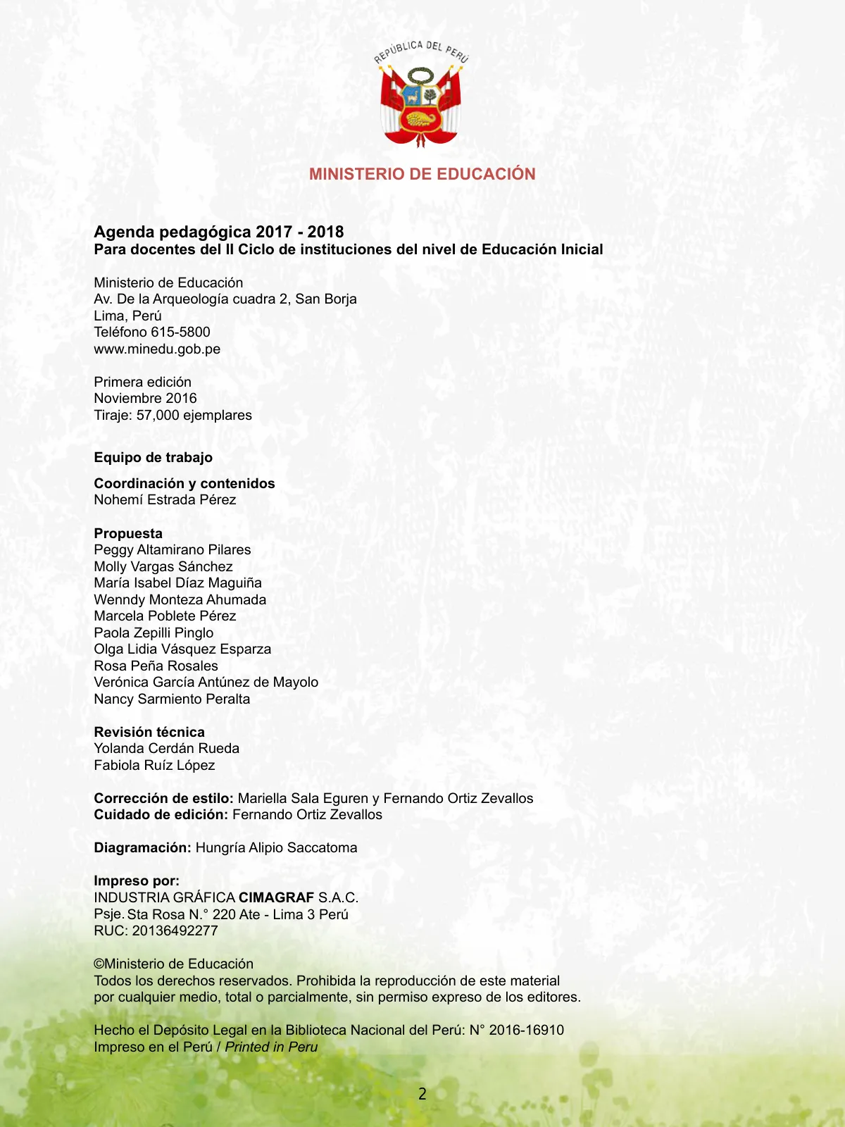 Miniatura página 4 de Agenda pedagógica 2017-2018 para docentes de II Ciclo de Instituciones de nivel de Educación Inicial · 2017