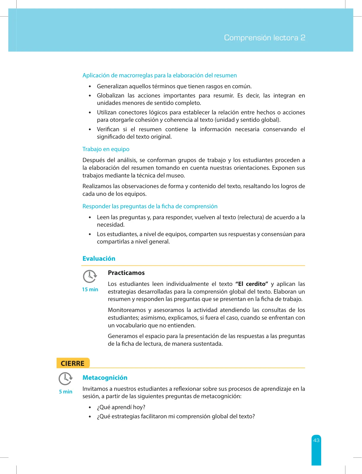 Miniatura página 45 de Comprensión lectora 2 : manual para el docente de segundo grado de Secundaria · 2017