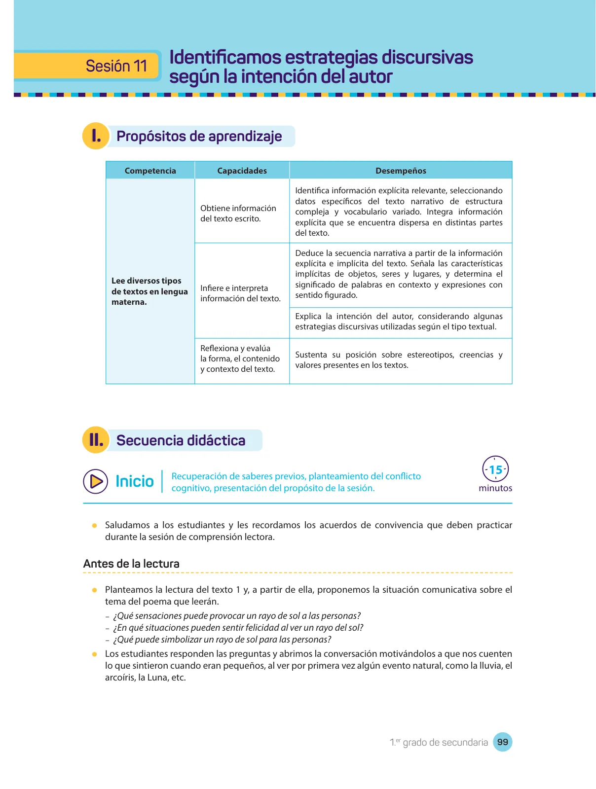 Página 101 de Comprensión lectora : manual para el docente de primer grado de Secundaria 2018 · 2018
