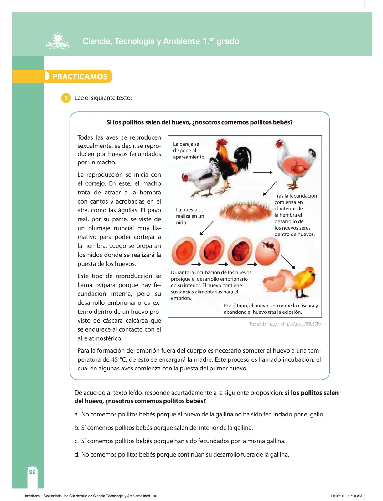Página 96 de Ciencia, Tecnología y Ambiente 1. Cuaderno de reforzamiento pedagógico - JEC · 2016