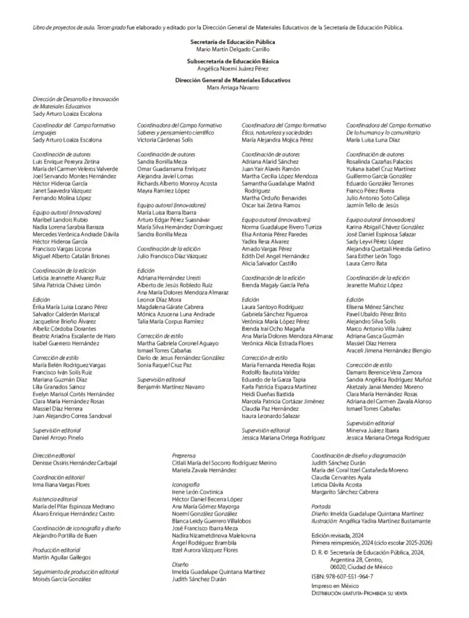 Página 3 de Proyectos de Aula. Libro de Educación Primaria Grado 3° Ciclo Escolar 2025 - 2026