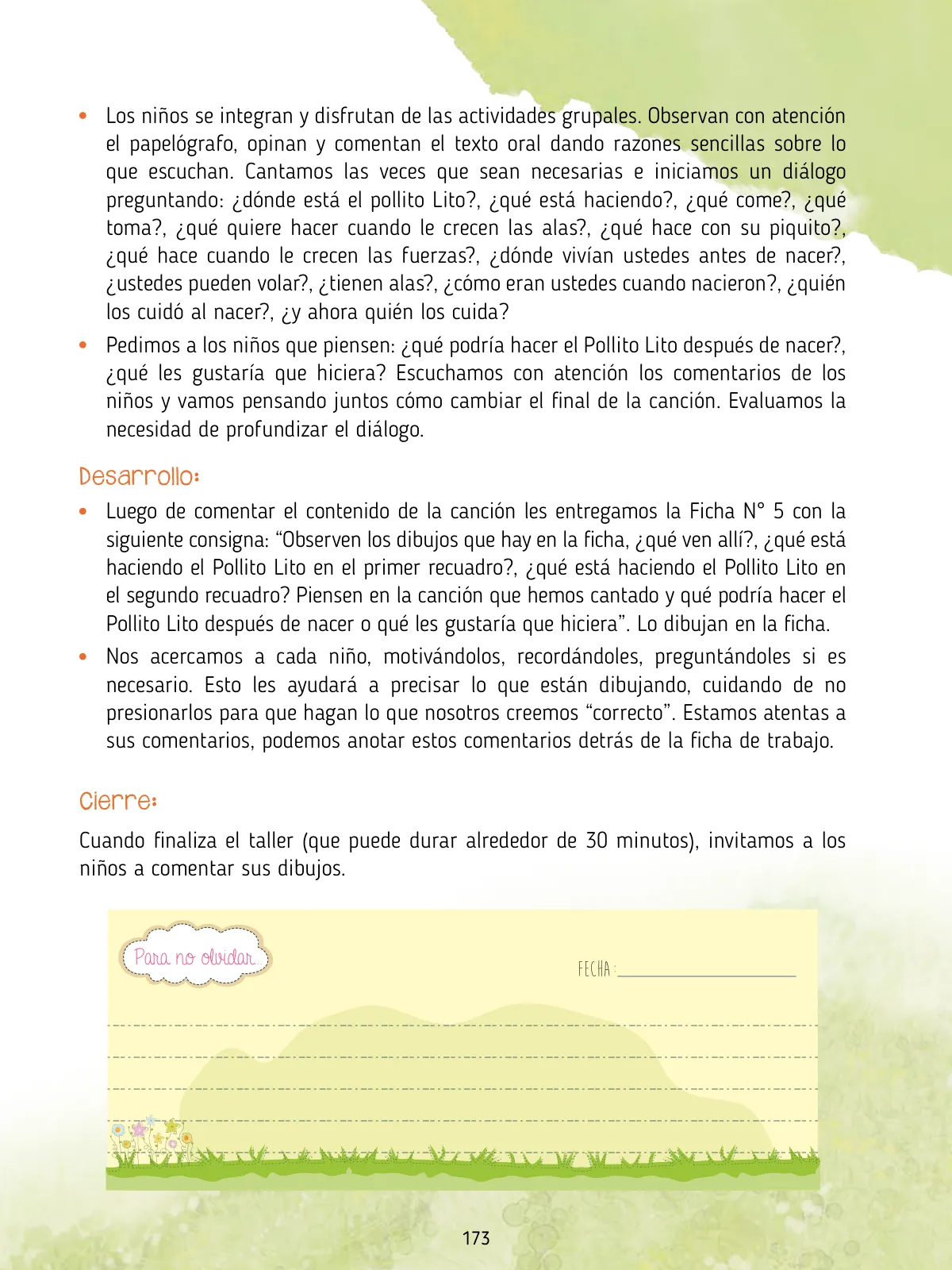 Página 175 de Agenda pedagógica 2017-2018 para docentes de II Ciclo de Instituciones de nivel de Educación Inicial · 2017