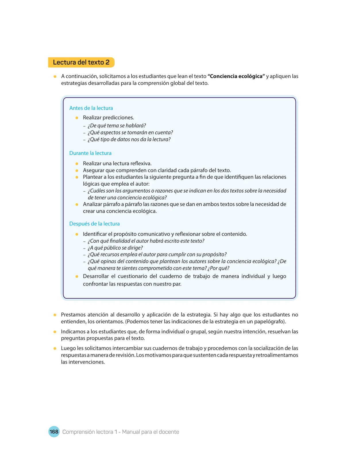 Miniatura página 170 de Comprensión lectora : manual para el docente de primer grado de Secundaria 2018 · 2018