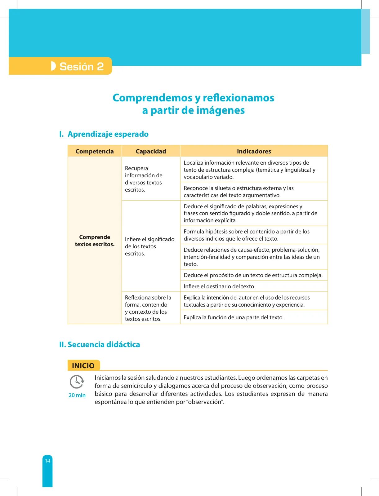 Página 16 de Comprensión lectora 2 : manual para el docente de segundo grado de Secundaria · 2017
