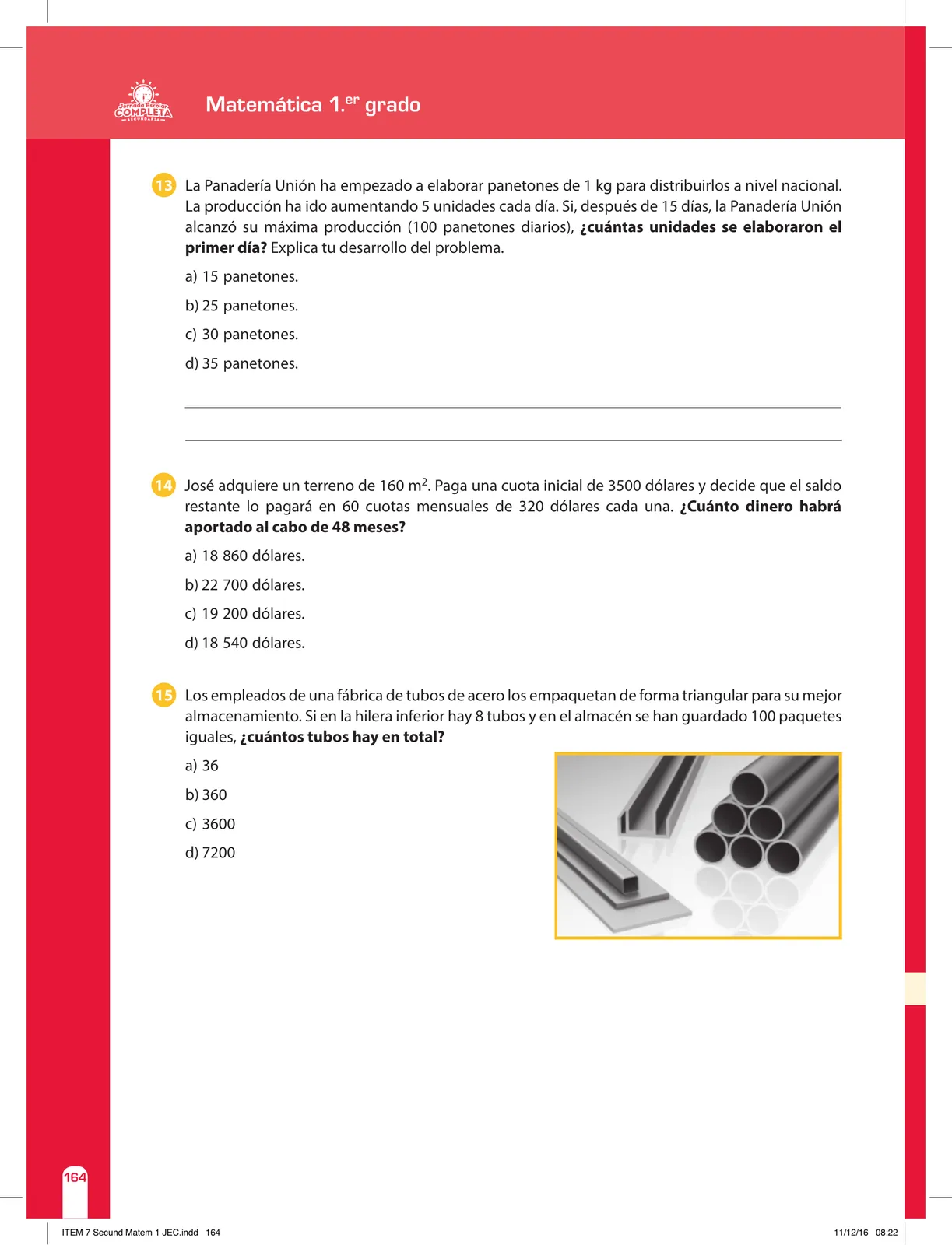 Página 164 de Matemática 1 : cuaderno de reforzamiento pedagógico - JEC · 2016