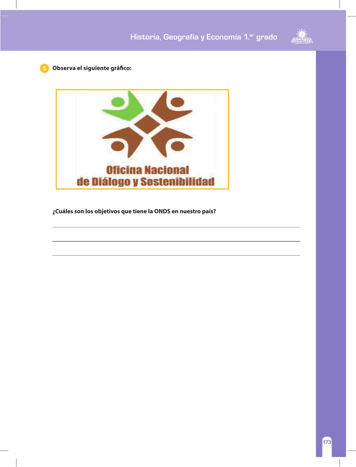 Página 173 de Historia, Geografía y Economía 1 : cuaderno de reforzamiento pedagógico - JEC · 2016
