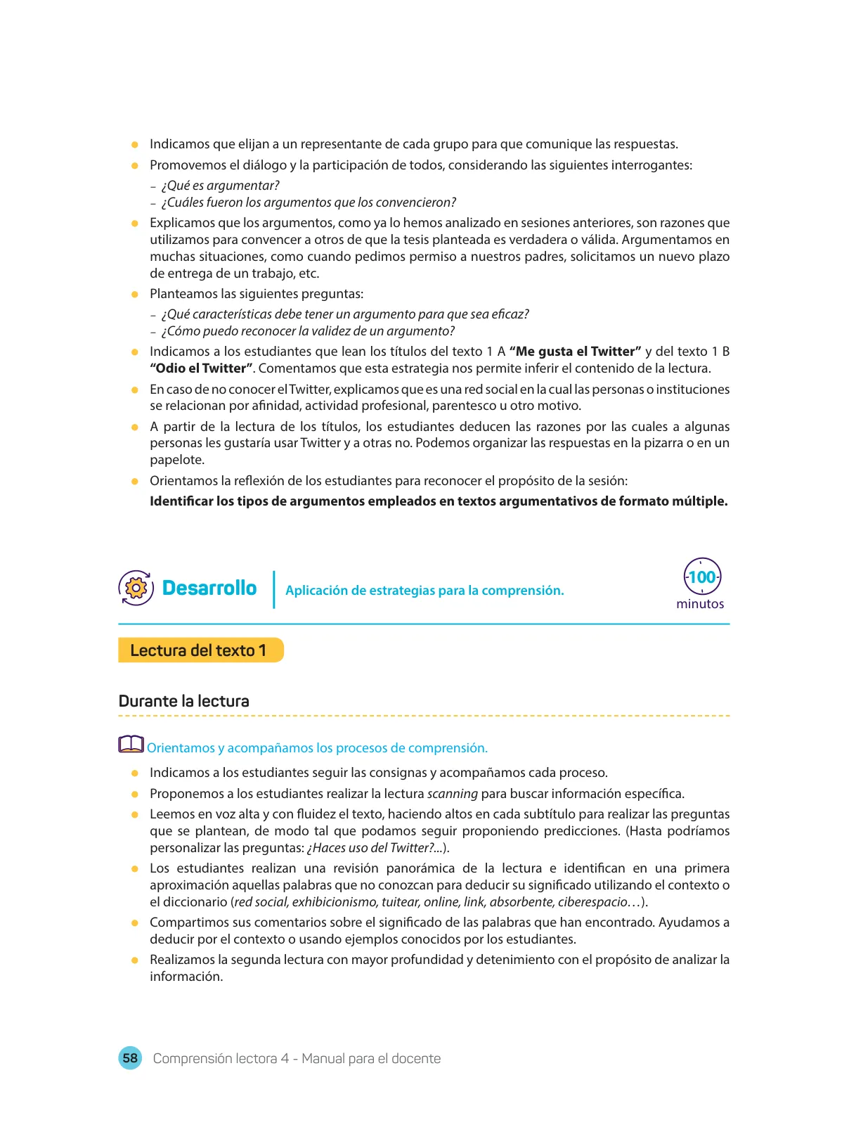 Página 60 de Comprensión lectora : manual para el docente de cuarto grado de Secundaria 2018 · 2018