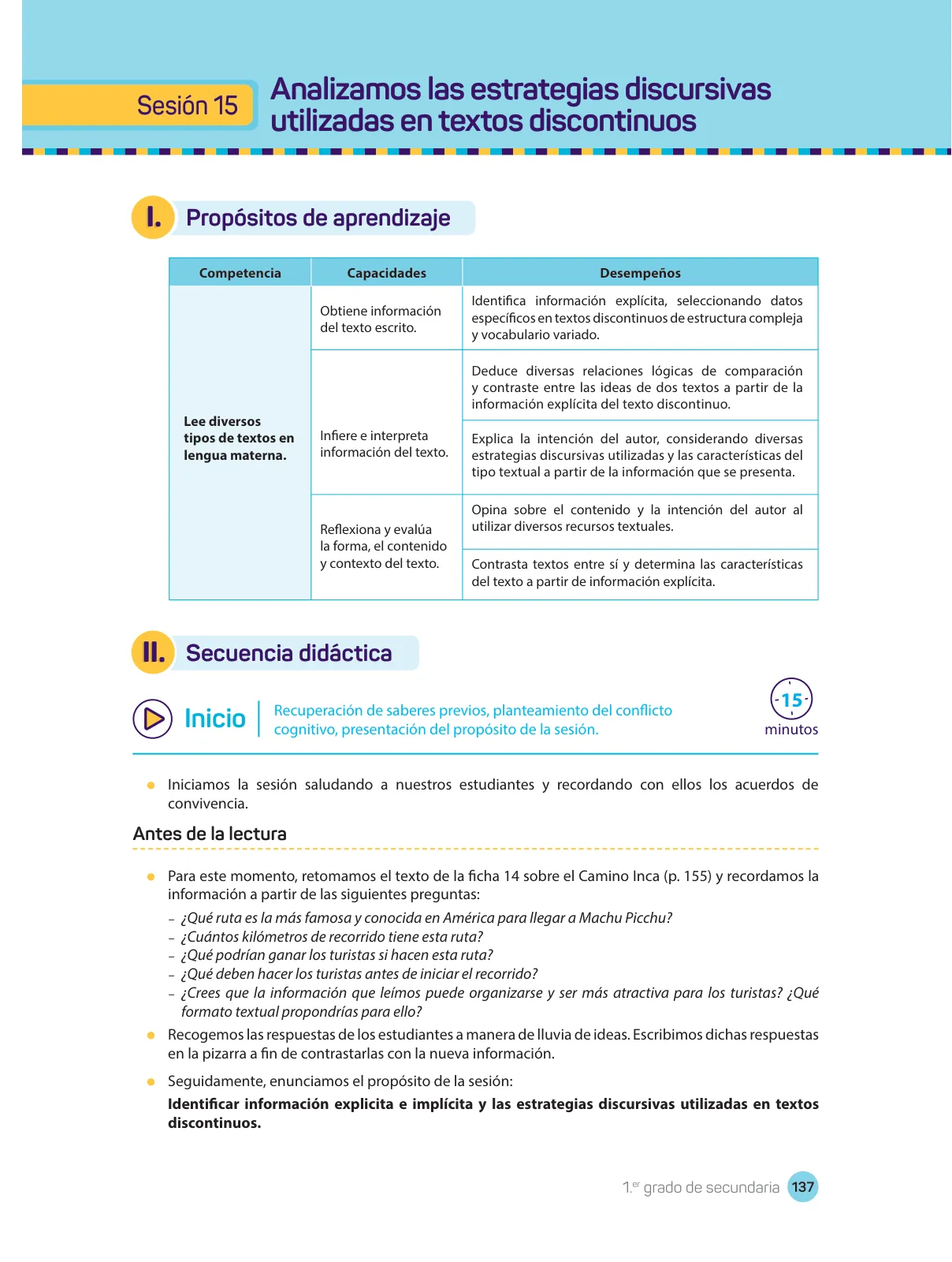 Miniatura página 139 de Comprensión lectora : manual para el docente de primer grado de Secundaria 2018 · 2018