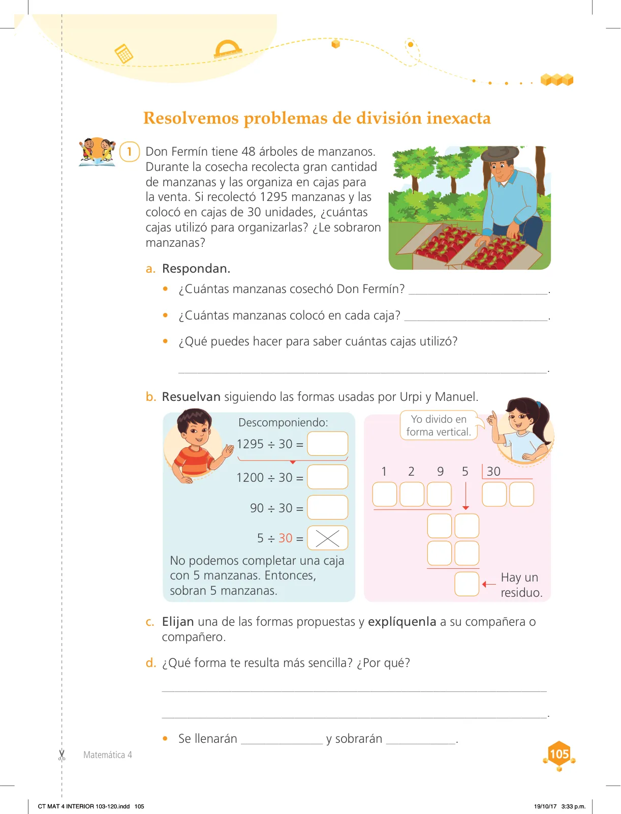 Miniatura página 105 de Matemática 4 : cuaderno de trabajo para cuarto grado de Educación Primaria 2018 · 2018