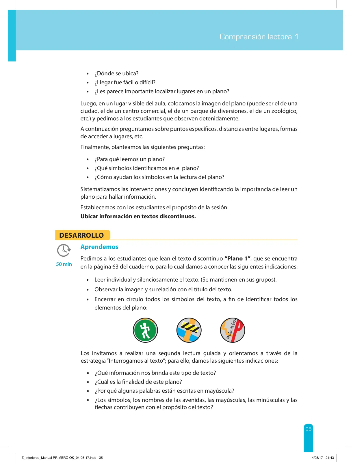 Página 37 de Comprensión lectora 1 : manual para el docente de primer grado de Secundaria · 2017
