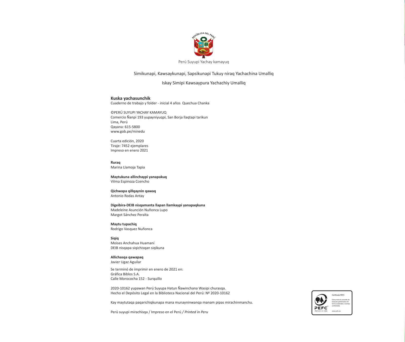 Miniatura página 4 de Kuska yachasunchik : cuaderno de trabajo y folder - inicial 4 años - Quechua chanka · 2020