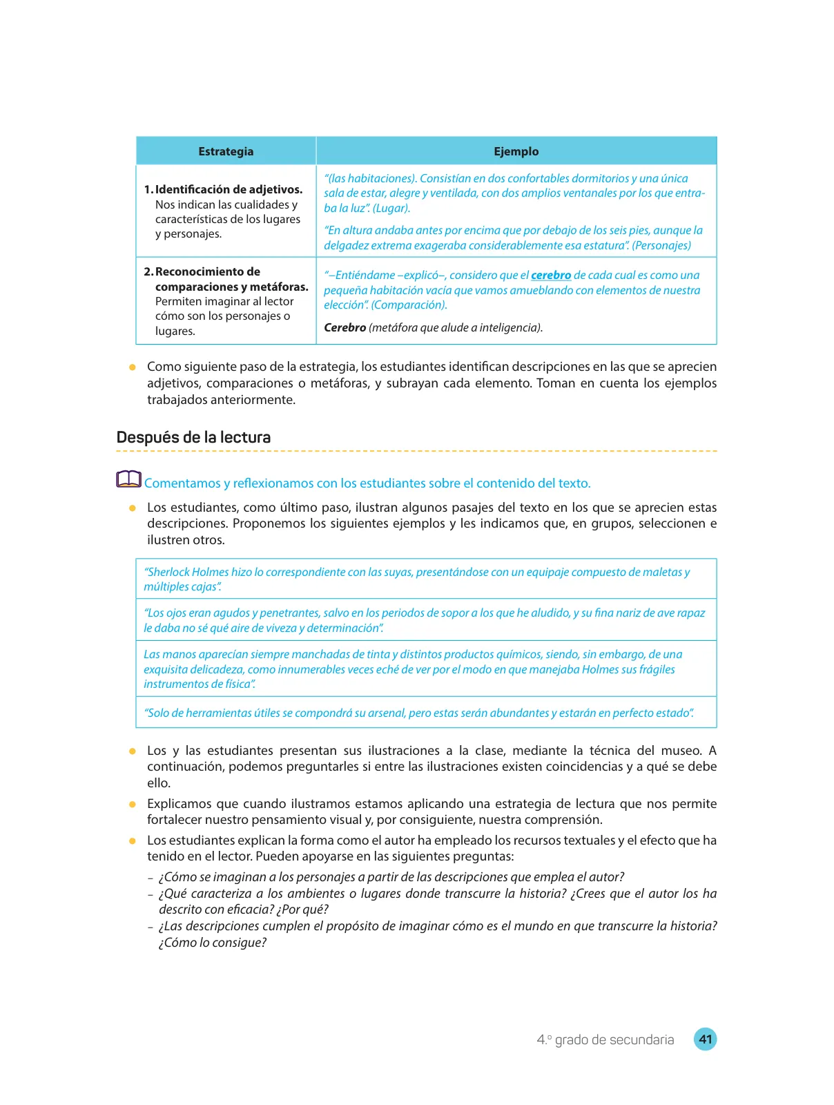 Página 43 de Comprensión lectora : manual para el docente de cuarto grado de Secundaria 2018 · 2018