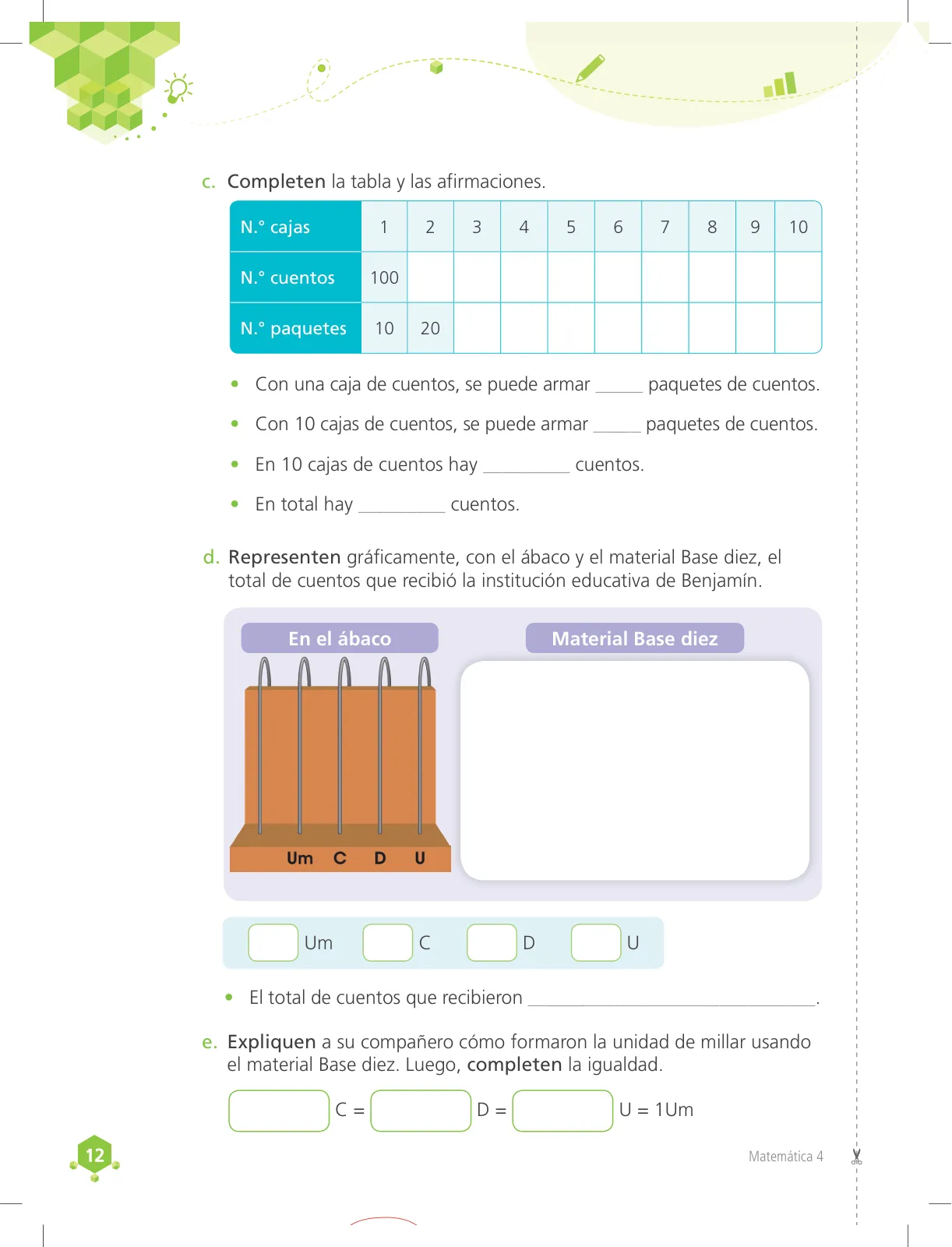 Miniatura página 12 de Matemática 4 : cuaderno de trabajo para cuarto grado de Educación Primaria 2018 · 2018