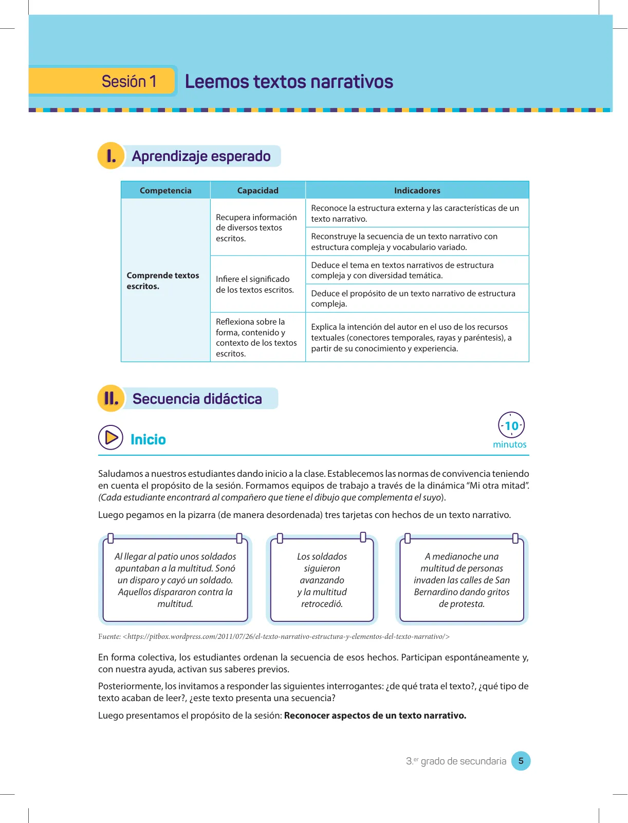Página 7 de Comprensión lectora 3 : manual para el docente de tercer grado de Secundaria · 2017