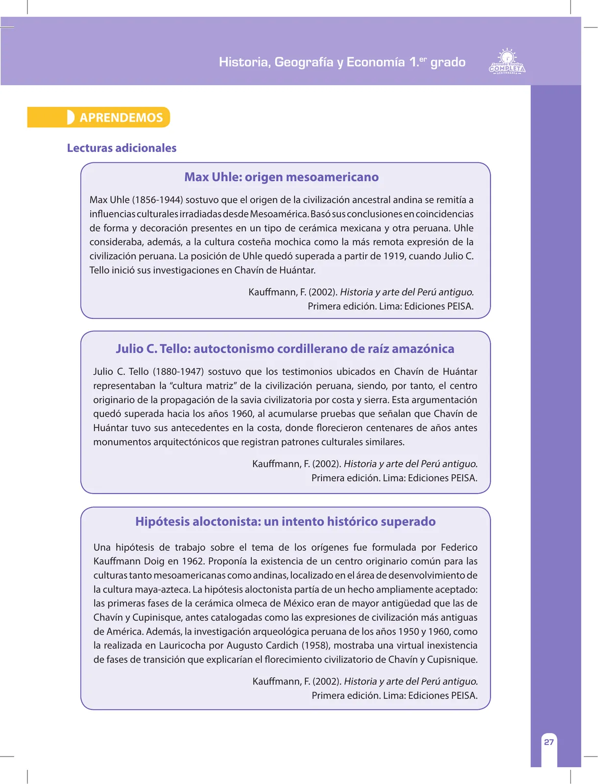 Página 27 de Historia, Geografía y Economía 1 : cuaderno de reforzamiento pedagógico - JEC · 2016
