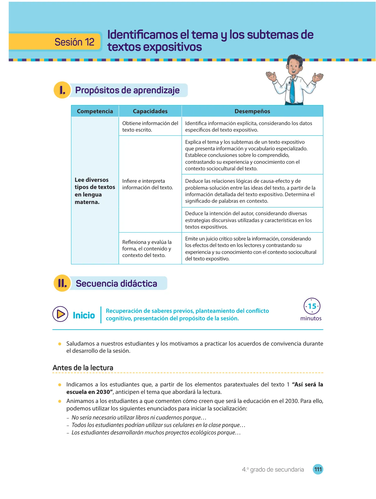 Página 113 de Comprensión lectora : manual para el docente de cuarto grado de Secundaria 2018 · 2018