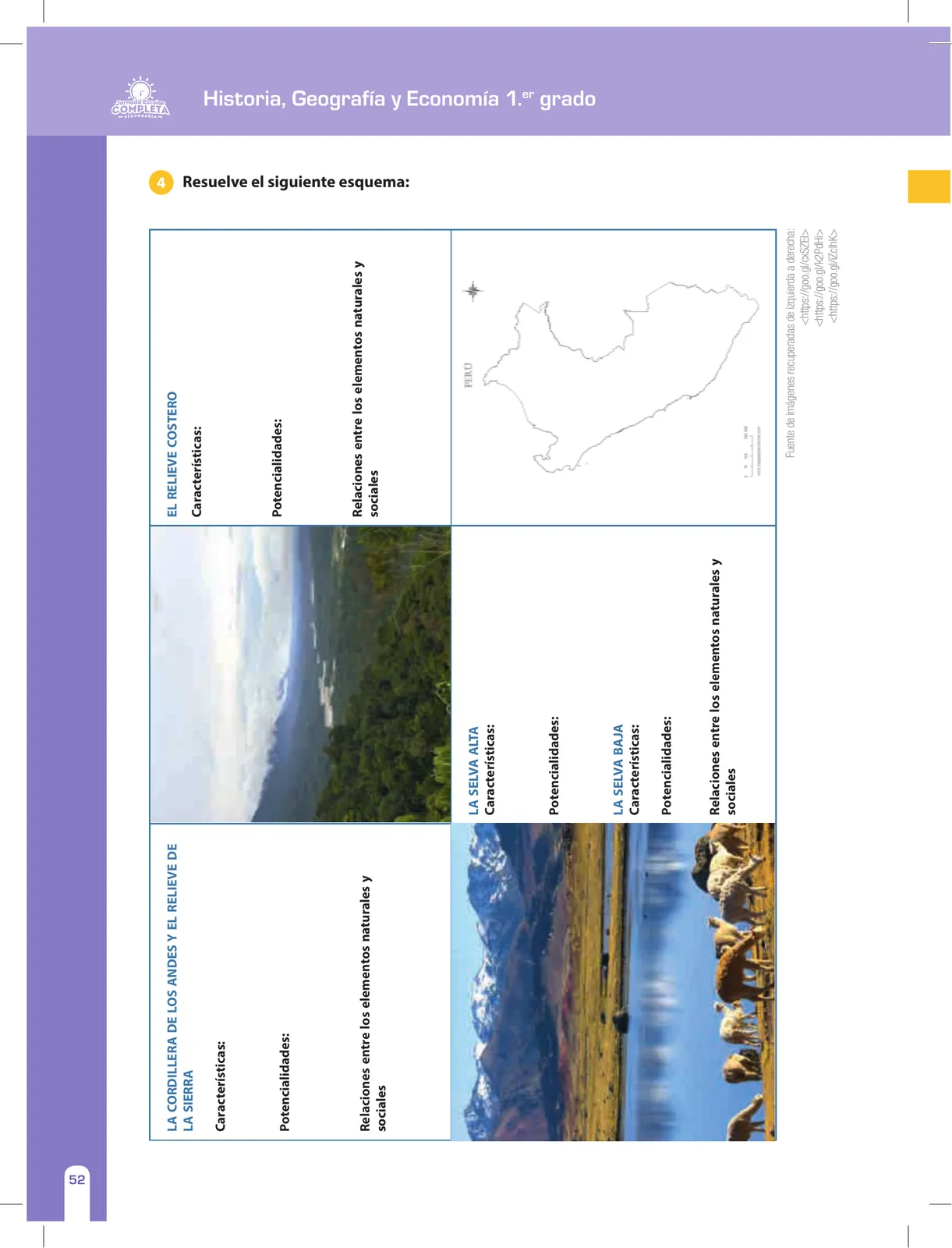 Miniatura página 52 de Historia, Geografía y Economía 1 : cuaderno de reforzamiento pedagógico - JEC · 2016