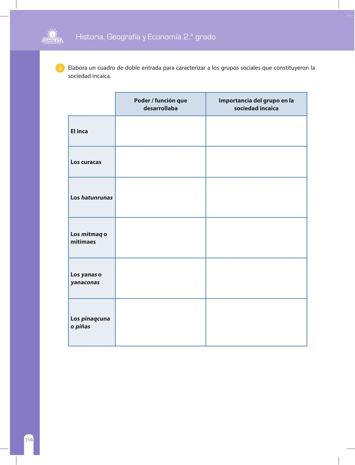 Página 114 de Historia, Geografía y Economía 2 : cuaderno de reforzamiento pedagógico - JEC · 2016