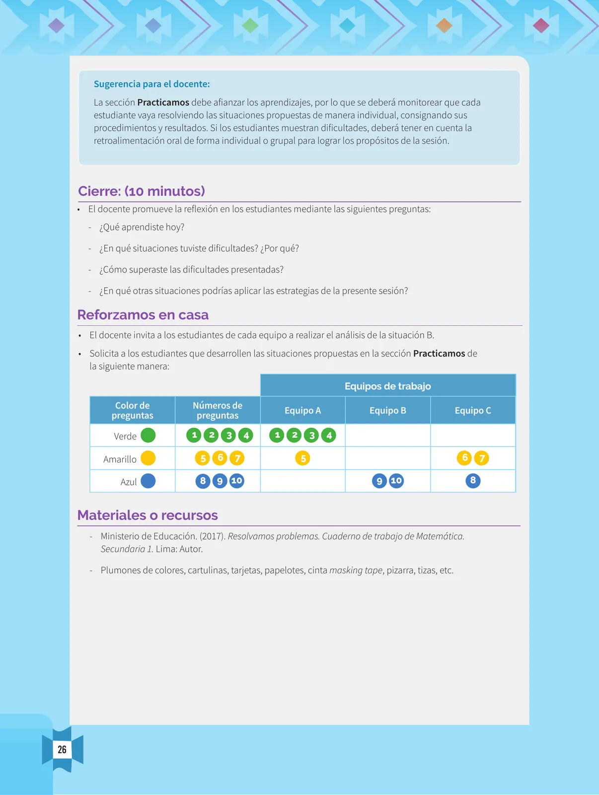 Miniatura página 28 de Resolvamos problemas 1 : manual para el docente 2018 · 2018