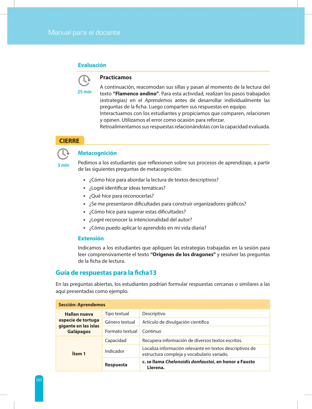 Página 90 de Comprensión lectora 2 : manual para el docente de segundo grado de Secundaria · 2017