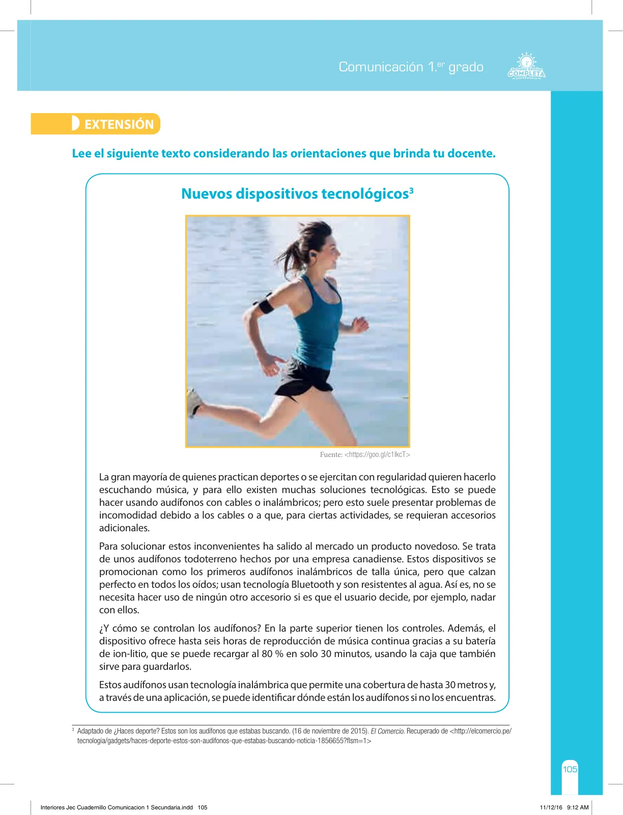 Miniatura página 105 de Comunicación Secundaria 1. Cuaderno de reforzamiento pedagógico - JEC · 2016