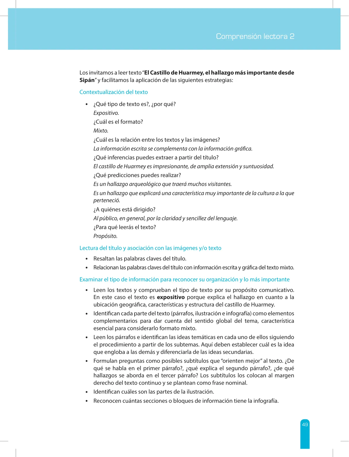Página 51 de Comprensión lectora 2 : manual para el docente de segundo grado de Secundaria · 2017