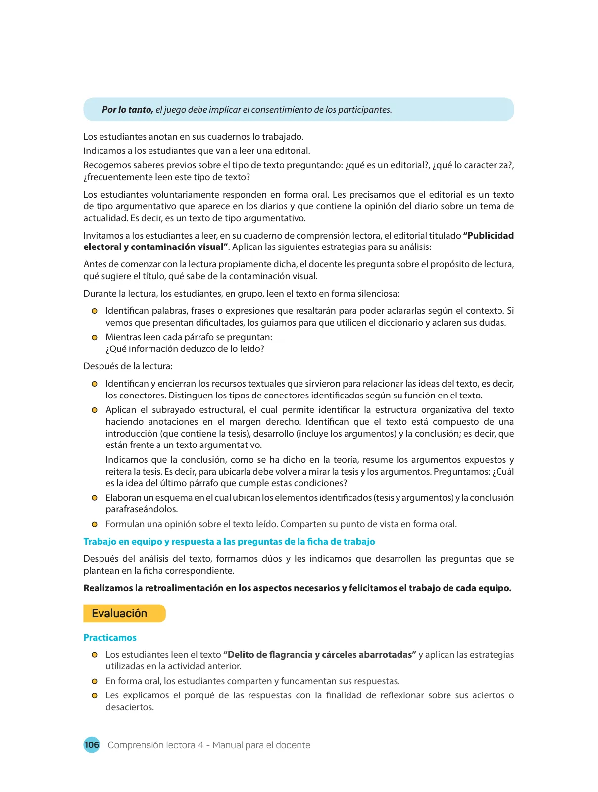 Miniatura página 108 de Comprensión lectora 4 : manual para el docente de cuarto grado de Secundaria · 2017