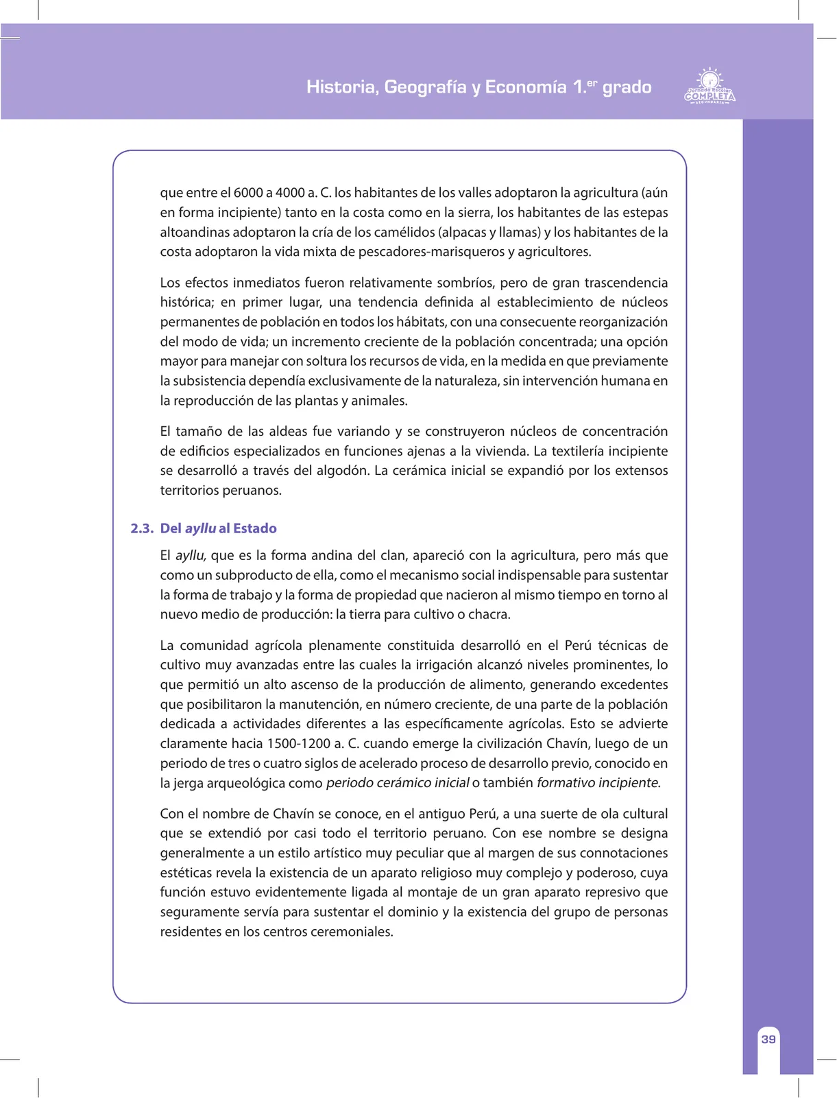 Página 39 de Historia, Geografía y Economía 1 : cuaderno de reforzamiento pedagógico - JEC · 2016