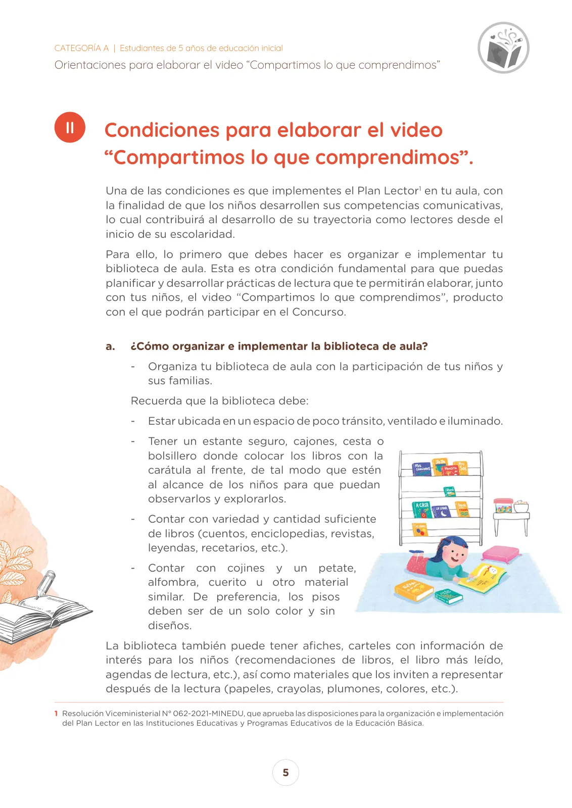 Miniatura página 5 de Orientaciones para elaborar el video “Compartimos lo que comprendimos” Concurso Nacional de Comprensión Lectora “El Perú Lee” : categoría A, estudiantes de 5 años de educación inicial · 2025