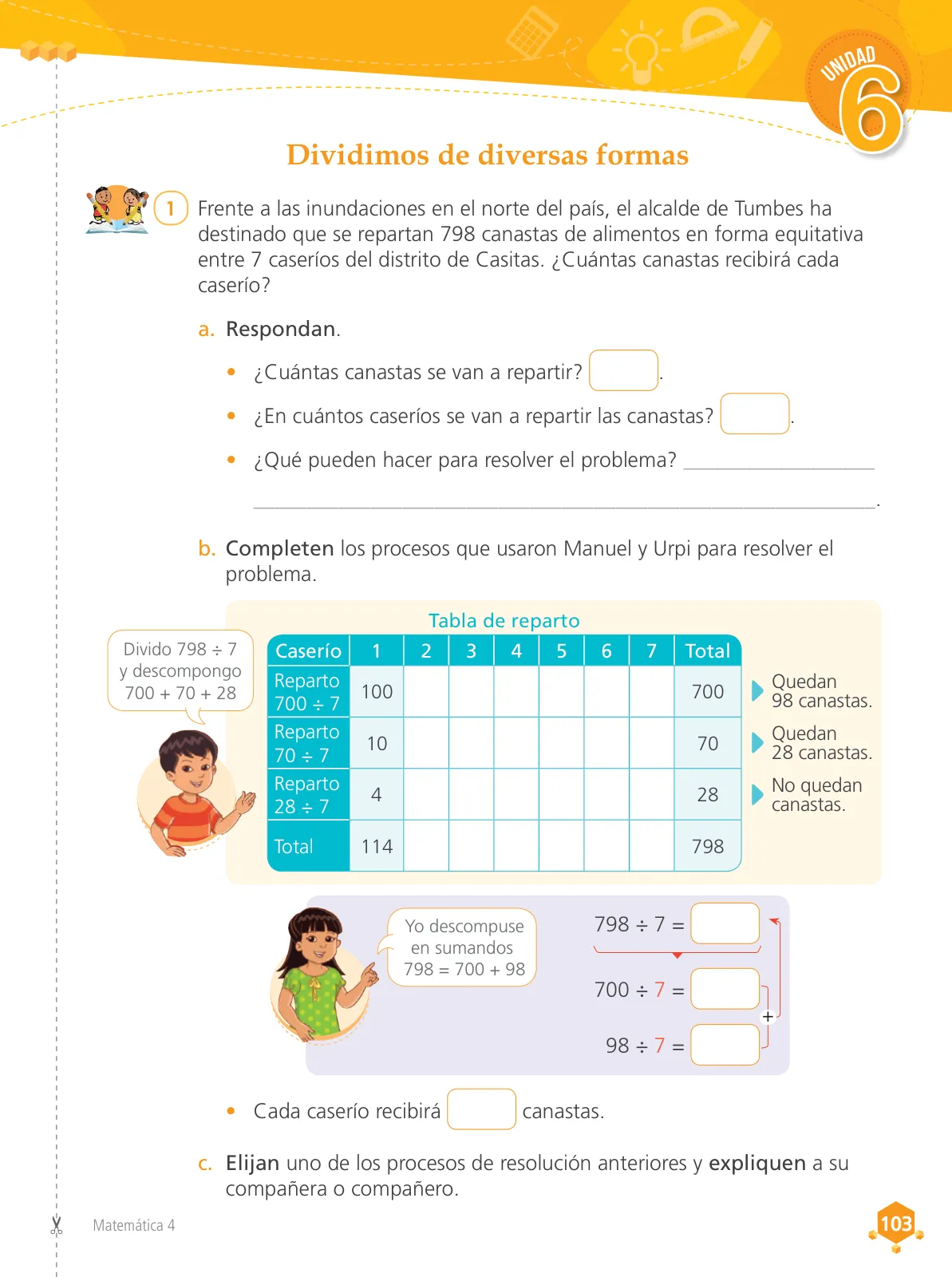 Página 105 de Matemática 4 : cuaderno de trabajo para cuarto grado de Educación Primaria 2019 · 2019