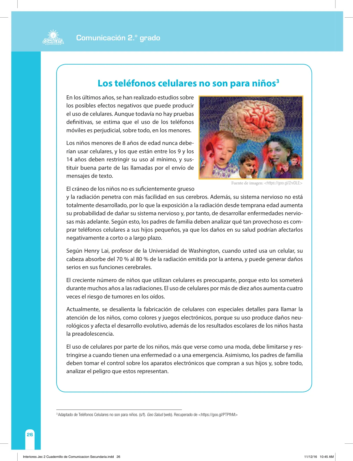 Página 26 de Comunicación Secundaria 2. Cuaderno de reforzamiento pedagógico - JEC · 2016