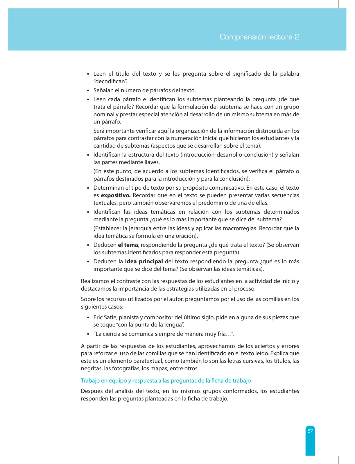 Miniatura página 59 de Comprensión lectora 2 : manual para el docente de segundo grado de Secundaria · 2017