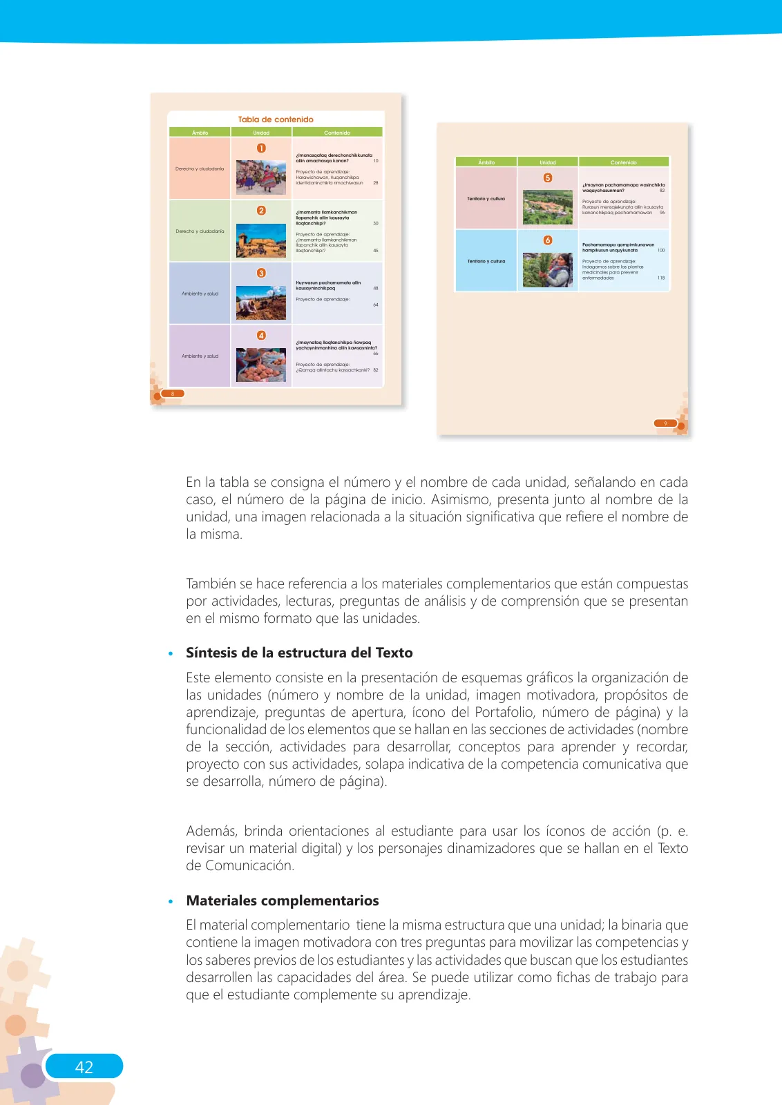 Página 42 de Guía para el docente sobre el uso del material educativo, Quechua Chanka. Ciclos Inicial e Intermedio, área de Comunicación · 2020