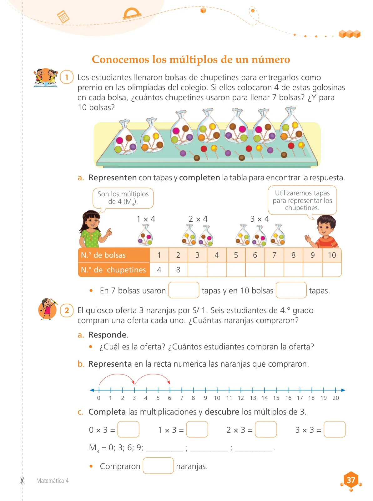 Página 39 de Matemática 4 : cuaderno de trabajo para cuarto grado de Educación Primaria 2019 · 2019