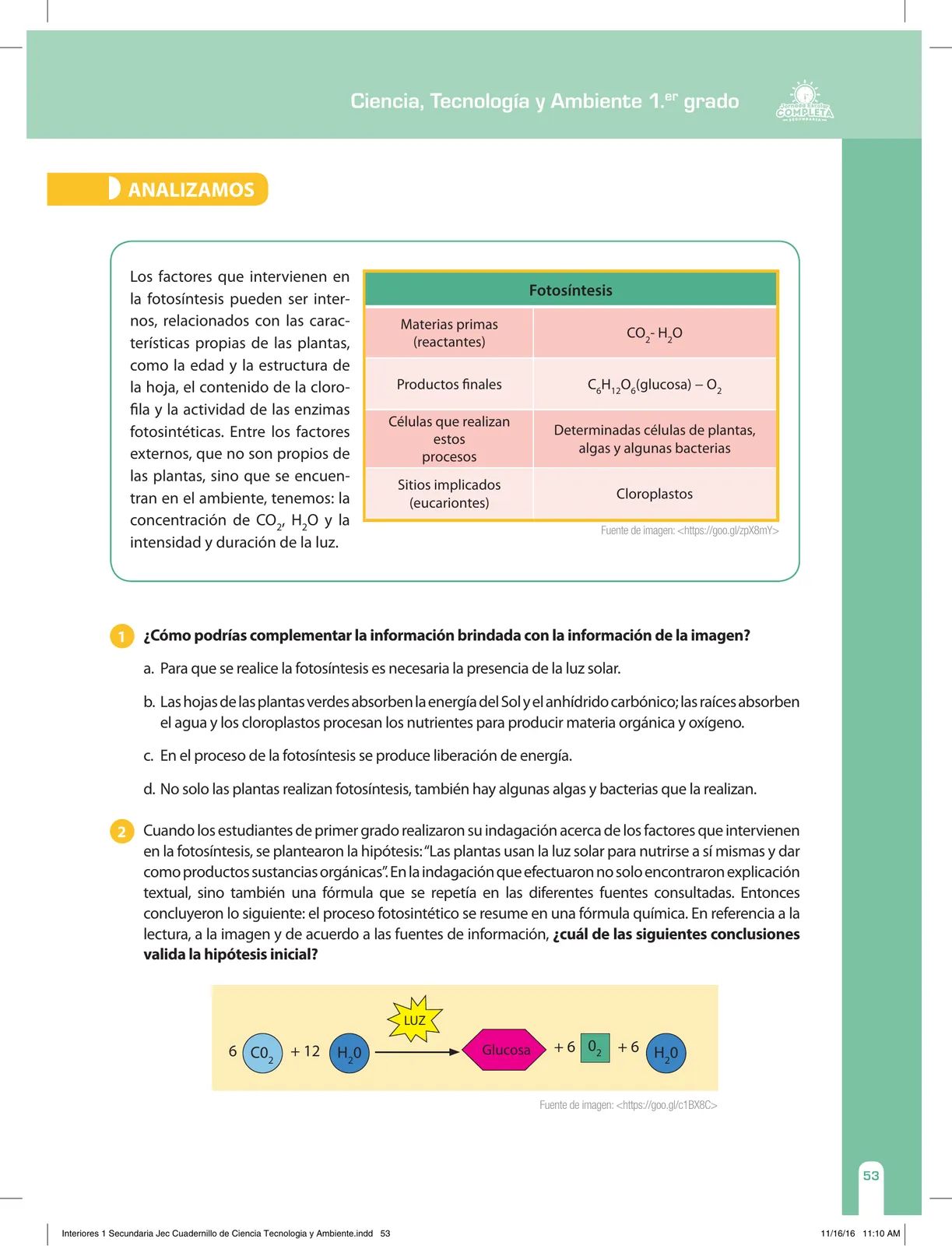 Página 53 de Ciencia, Tecnología y Ambiente 1. Cuaderno de reforzamiento pedagógico - JEC · 2016