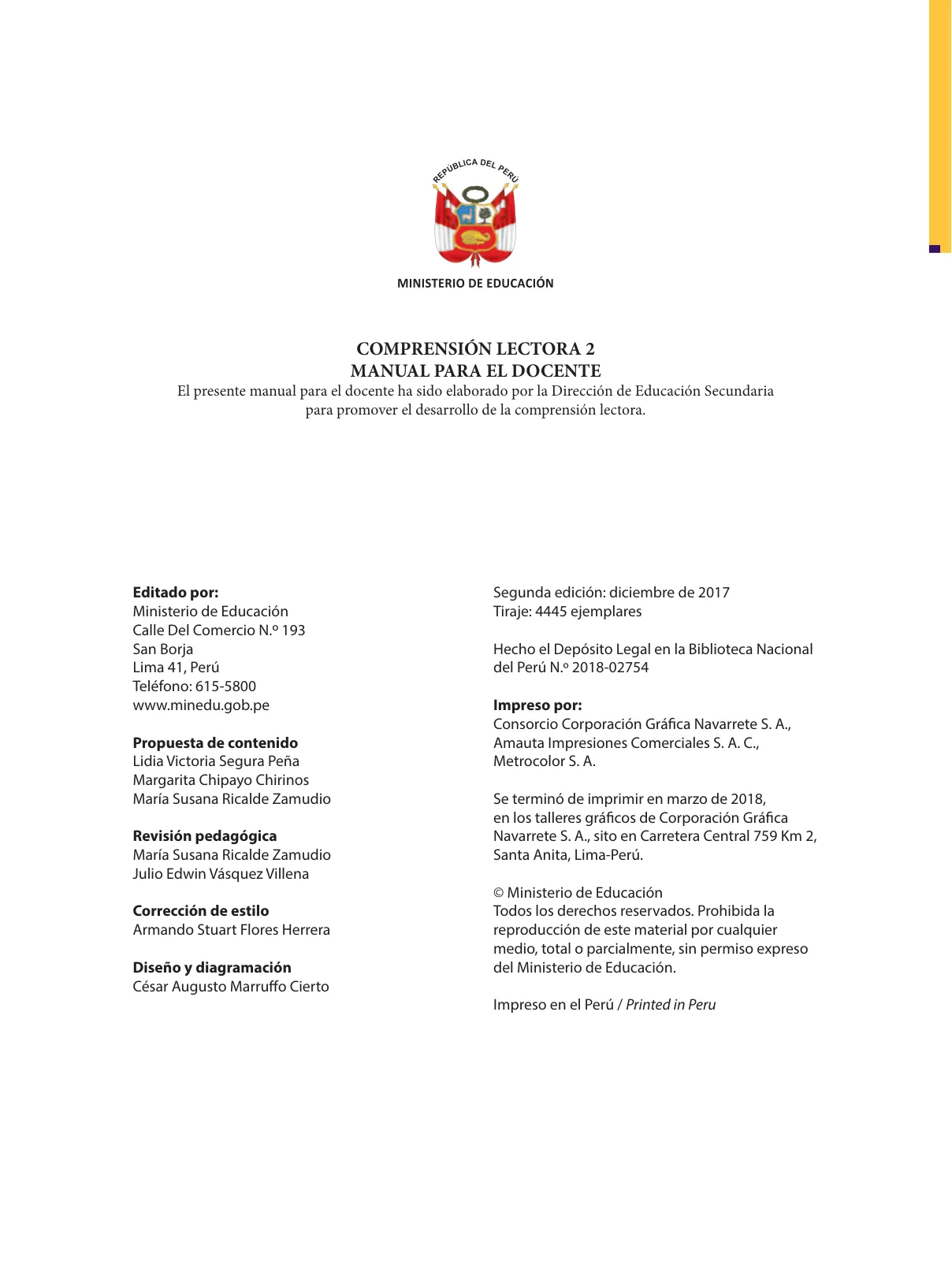 Miniatura página 4 de Comprensión lectora : manual para el docente de segundo grado de Secundaria 2018 · 2018