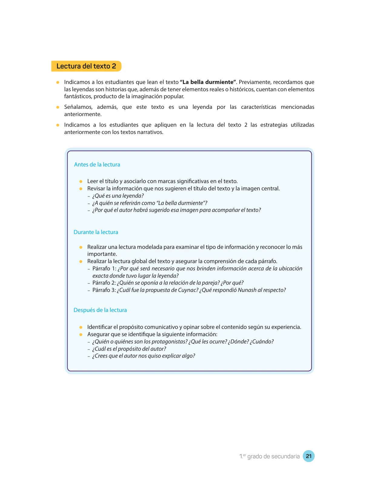 Página 23 de Comprensión lectora : manual para el docente de primer grado de Secundaria 2018 · 2018