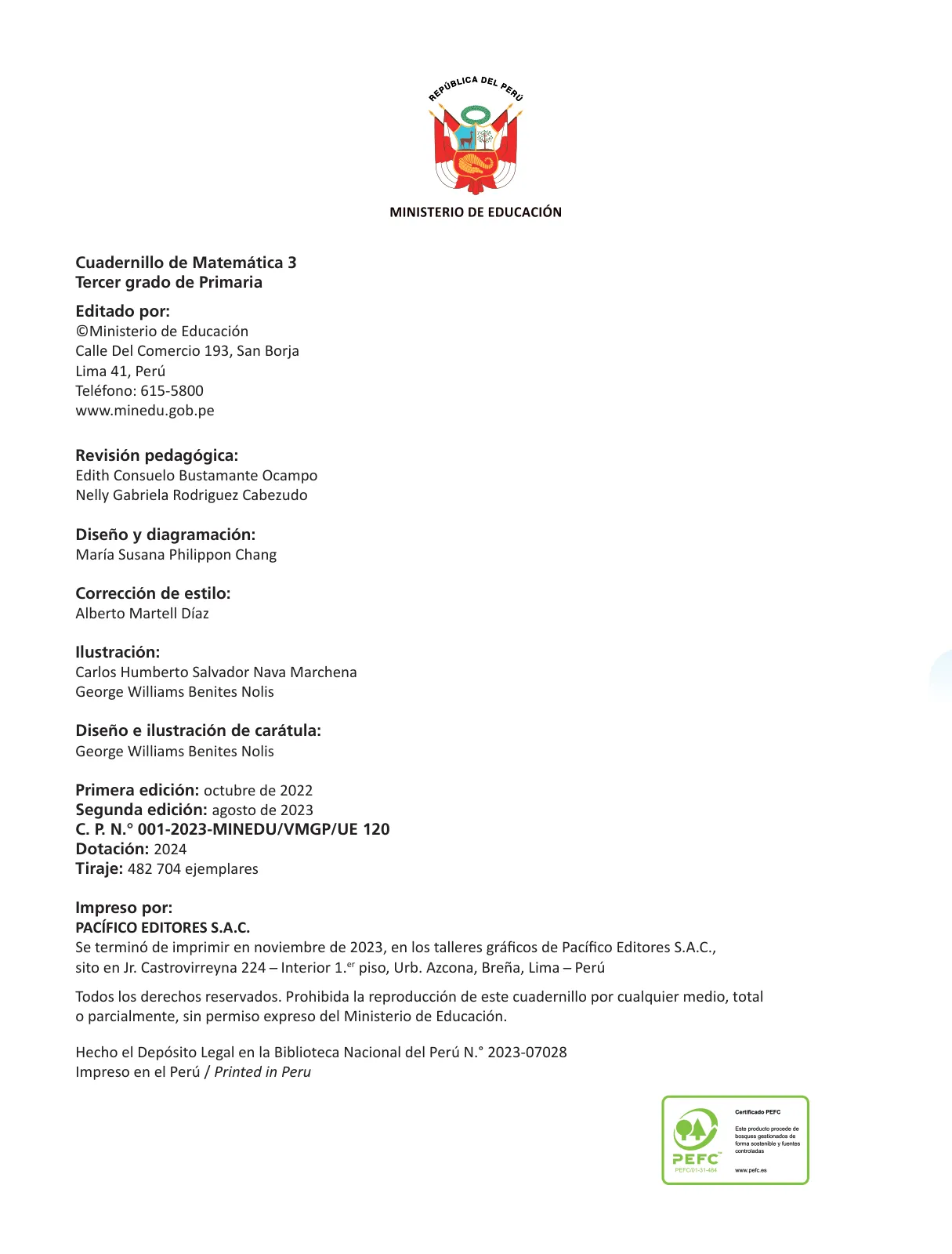 Página 4 de Cuadernillo de Matemática 3, tercer grado de Primaria · 2023